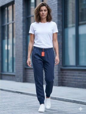 NEW Superdry Cupro (feels like silk!) Dark Navy Cuffed Woven Joggers Women’s 8
